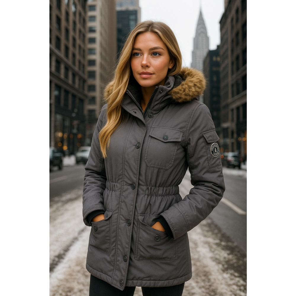 Abercrombie & Fitch A&F Premium Arctic Parka Gray Faux Fur Hood Xxs Coat Utility